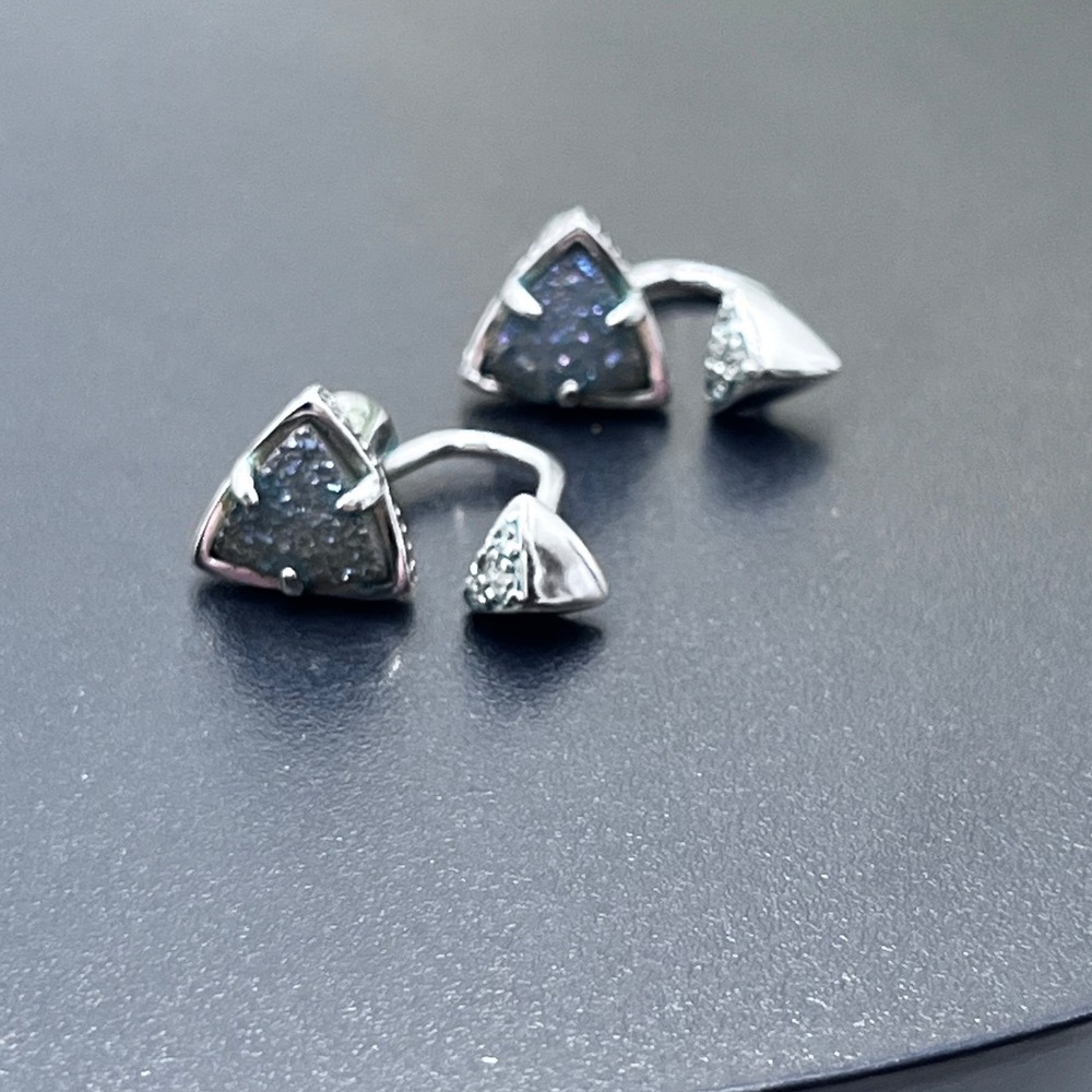 Kendra Scott Perry Steel Gray Drusy Quartz Ear Jacket Silver Tone Earrings